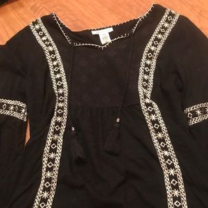 Style & Co Black white Embroidered Peasant p xs
